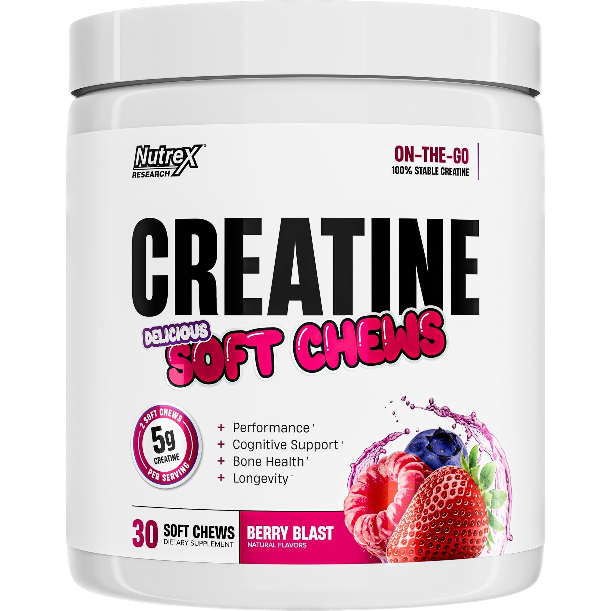 Nutrex Research Creatine Soft Chews, 5 Gm Micronized Creatine Monohydrate, Berry Blast 30 Soft Chews