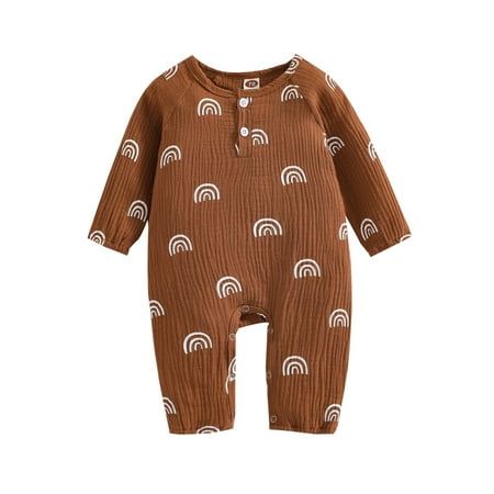 

hirigin Casual Jumpsuit Rainbow Print Long Sleeve Round Neck Romper
