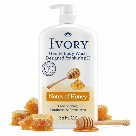 Ivory Mild & Gentle Body Wash, Milk & Honey Scent, for All Skin Types, 35 fl oz