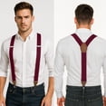 thumbnail image 2 of KAMBERFT Burgundy Suspenders for Men 1.4 inch Wide Adjustable Elastic Y-Back Braces with 3 Metal Clips, 2 of 4