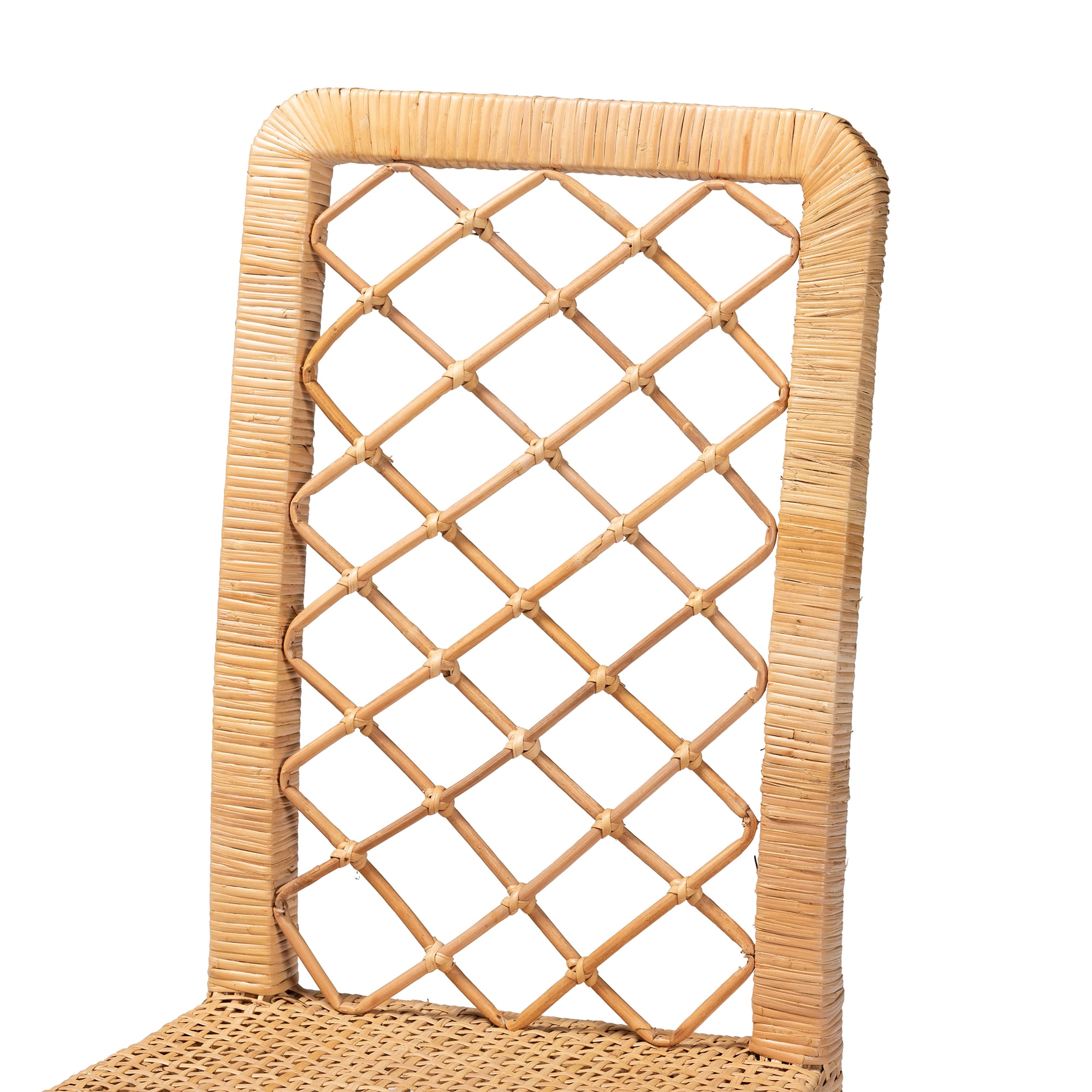 bali & pari Moscow Rattan and Mahogany wood BOHO Dining Chairs, Set of 2, Natural Brown