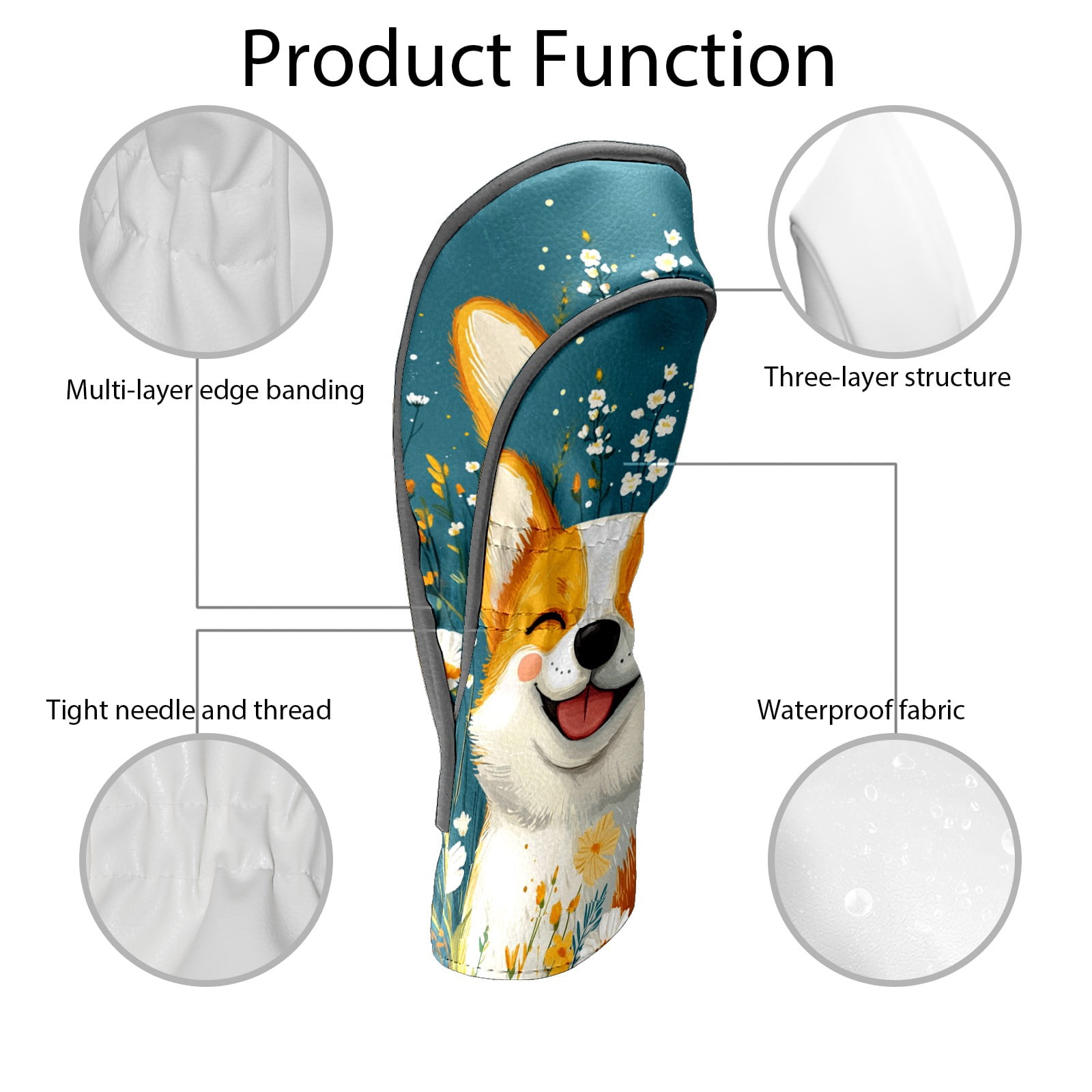 Golf Club Covers PU Leather Waterproof Head Covers for Fairway Woods Hybrids Cute Puppy
