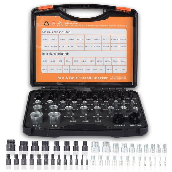 36/44PC Inch &Metric Set Nut & Bolt ThreadChecker Identifier Thread Gauges-Box H5X5