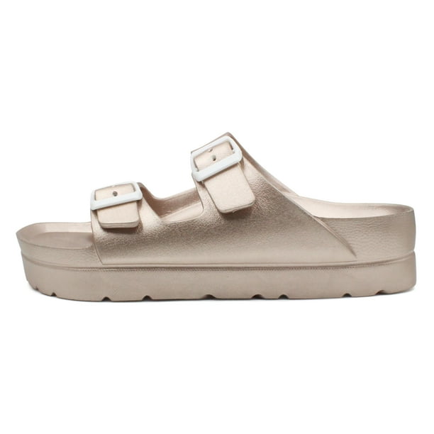 LAVRA Womens Double Buckle Platform Sandals Rubber Slides
