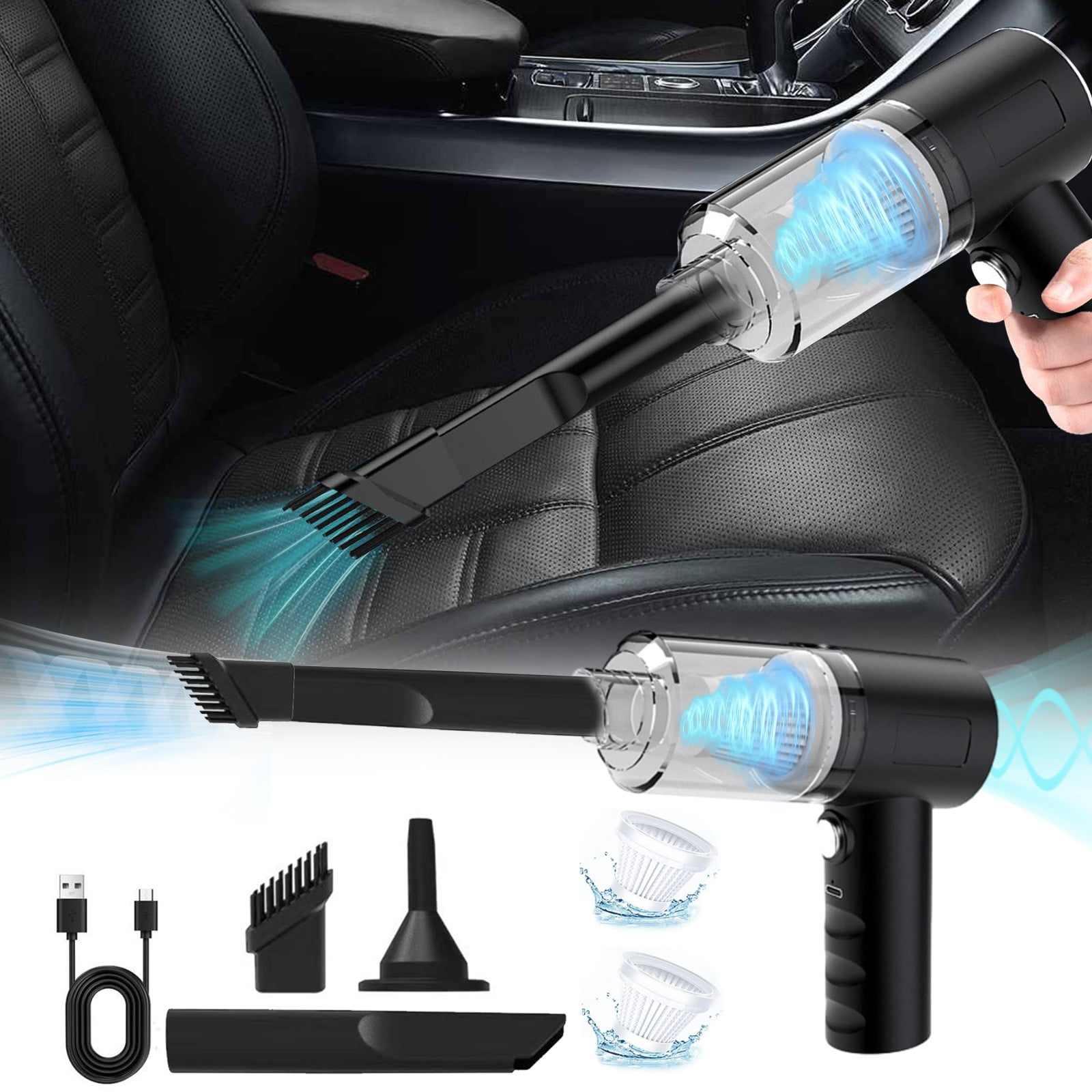 Dvkptbk Car Vacuum Cleaner 3000PA Strong Suction Handheld Wireless Vacuum Cleaner Blower 2 In 1 Portable Vacuum Cleaner for Car Home