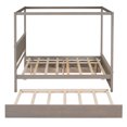 thumbnail image 5 of Full Size Canopy Bed with Trundle and 2 Drawers, 4 Poster Canopied Bed with Headboard and Footboard, Platform Bed Frame with Slats Support, for Kids, Teens, Adults, No Box Spring Needed, Light Brown, 5 of 9
