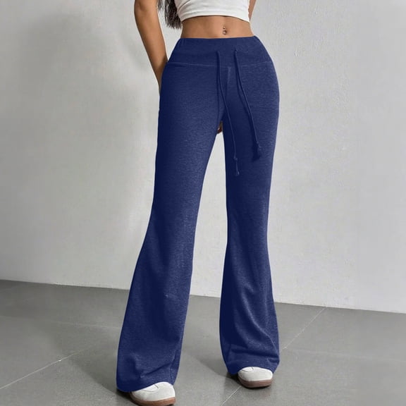 Women's Drawstring Waist Bell Bottom Flare Leg Sweatpants Sports Causal Pants Solid Buttoms