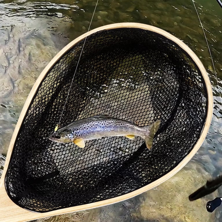 curved handle fishing nets Custom Landing Net with compound inch round hoop provides a wide opening to scoop fish quickly and confidently during those critical moments at the waters edge Wooden Frame Fly Fishing Net
