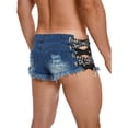 thumbnail image 4 of TiaoBug Men's Frayed Edge Sides Lace Up Mini Jean Shorts Low Waist Ripped Denim Hot Pants for Party Clubwear Blue L, 4 of 7