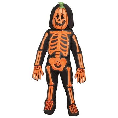 Skele Jack Boys Toddler Orange Black Skeleton Pumpkin Costume