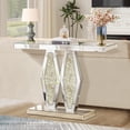 thumbnail image 7 of Modern Mirrored Entryway Console Tables with Gold Crushed Diamond Inlay, 39.37" Long Silver Hallway Table for Entryway, Glam Glass Foyer Table for Home Decor, 7 of 7
