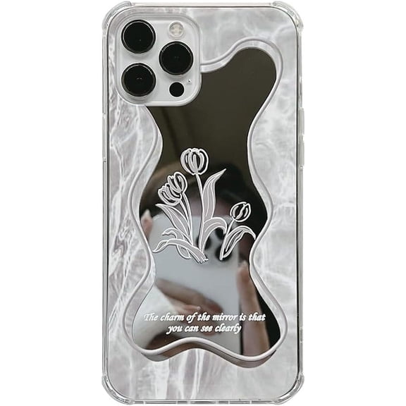 Beautiful Tulip Flower Water Ripple Plating Mirror Phone Case Compatible with iPhone Case (White,iPhone 12)