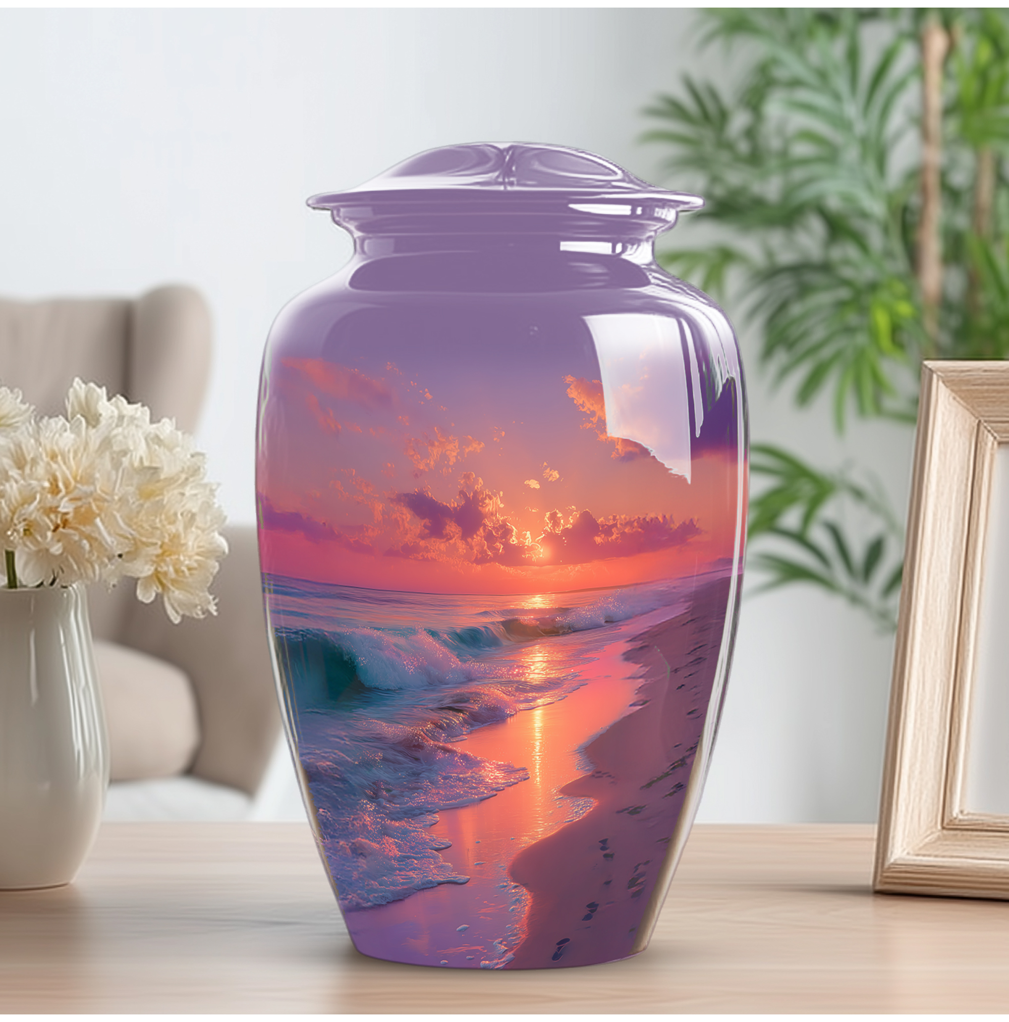 Sunset Beach Urns For Human Ashes Adult Female - Small Cremation Urn For Ashes For Women - Keepsake Funeral Urns For Men - Ash Holder For Mom (size:- 10" 1 Pc , 3" 4 Pc)