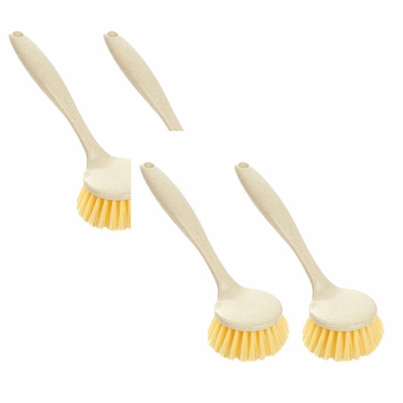 Leojiow 2Pcs 2Pcs Dish Brushes With Handle Kitchen Dish Scrub Brushes Dish Scrubbers With Bristles Beige Dish Cleaning Brushes For Dishes Pans Pots And Sinks One Size