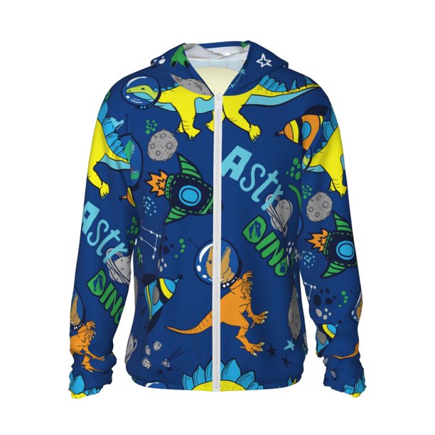 Fotbe Dinosaur In Space Chaqueta con Protección Solar UPF 50+ para Hombre y Mujer, Camisa con Capucha y Bolsillos-Large