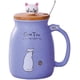 thumbnail image 1 of Taza de gato Taza de café de cerámica linda con tapa de madera de gatito encantador Cuchara de acero inoxidable, Taza de la mañana de la novedad Taza de Navidad de leche de té 380ML (Púrpura), 1 of 5