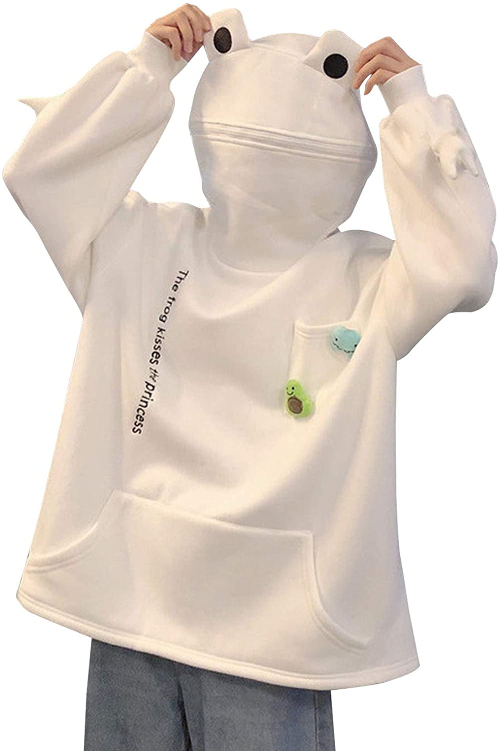 Women Frog Hoodie Zipper Mouth Novelty 