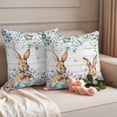 thumbnail image 2 of Easter Rabbits Pillow Covers 2 Pack Vintage Watercolor Purple Pink Blue Floral Leaf Eggs Wood Grain Pillowcase Waterproof Outdoor Throw Pillow Cover for Patio Garden Square Cushion 26”x26”, 2 of 9