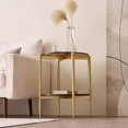 thumbnail image 4 of Rectangle Coffee Table Mid-Century Modern Design L W x H for Living Room - Structure Amber Glass Top and Walnut MDF Shelf Sleek Conical Metal Legs with Gold Finish, 4 of 8