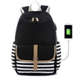 thumbnail image 1 of Fashion Canvas Navy Stripe Backpack Travel Shoulder Bag Rucksack with USB Port, 1 of 9
