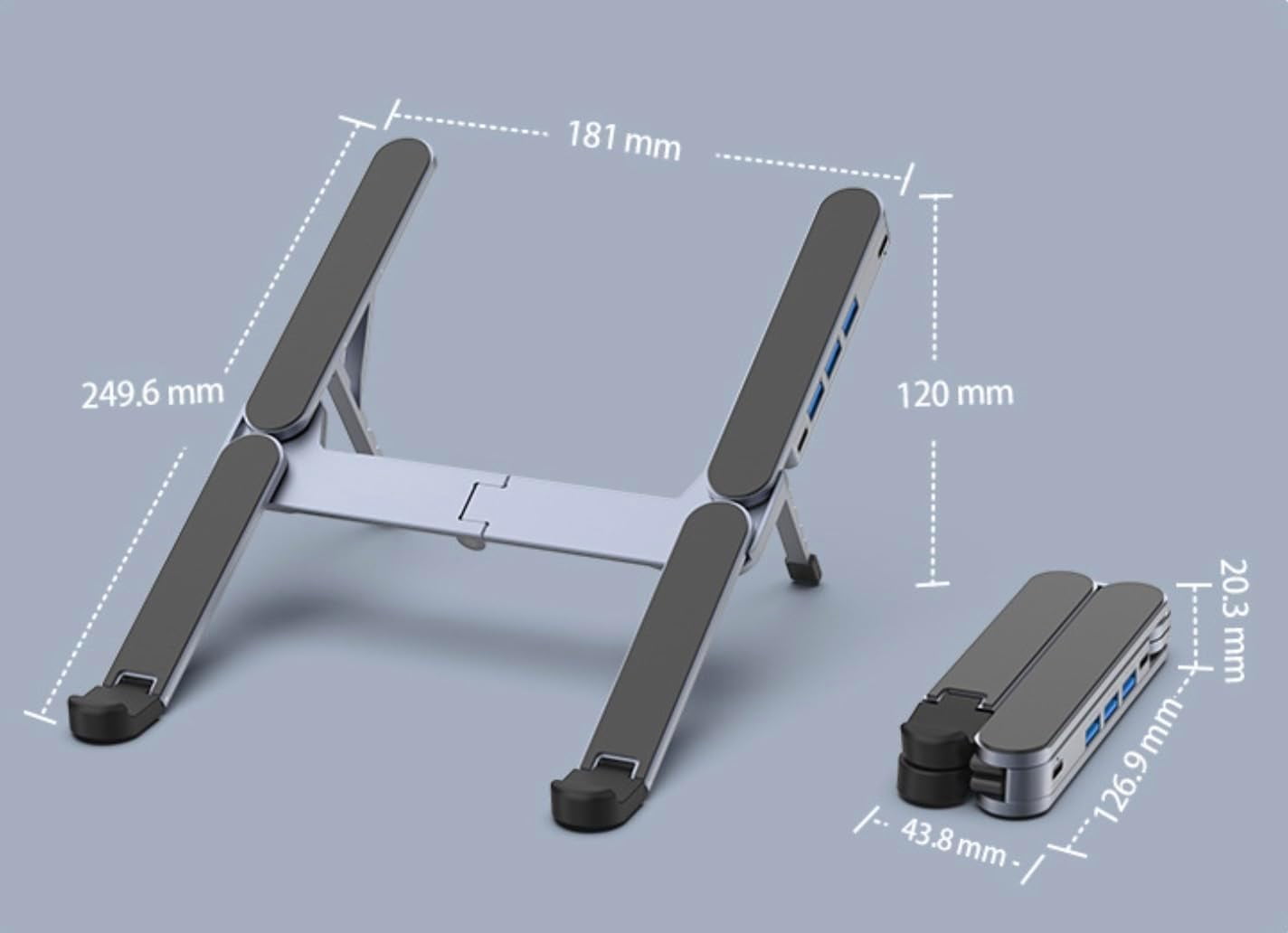 Samovi Laptop Stand with 4-Port USB Hub, 6-Level Adjustable Aluminum Holder, Ventilated Cooling Notebook Mount Computer Stand for Travel, Library, Home, Office, Cafe, for 11-17.3" Laptops