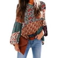 thumbnail image 2 of Camisa casual de manga larga Mujer Blusa de manga abullonada con estampado bohemio Top, S, Verde Eigraketly AP000088-01B, 2 of 7