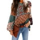 thumbnail image 2 of Camisa casual de manga larga Mujer Blusa de manga abullonada con estampado bohemio Top, L, Verde Vogacara AP000088-03B, 2 of 4
