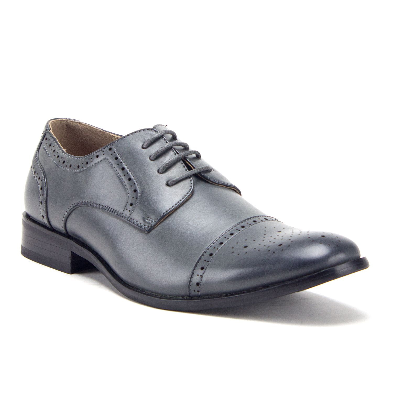 Men's 95733 Leather Lined Perforated Cap Toe Oxford Dress Shoes, Grey ...