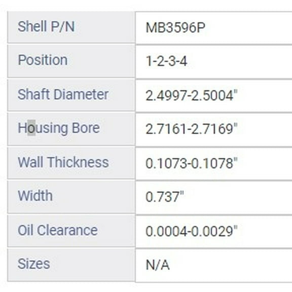 MAIN BRNG CHRY 2.7L 167 I
