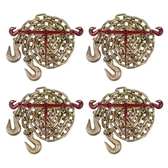 1/2" Grade 70 Chain and Binder Kit | Includes (4) 1/2" - 5/8" Ratchet Load Binder & (4) 1/2" x 12' G70 Transport Chain w/Grab Hooks | 11300 lbs WLL for Flatbed Truck Trailer Tie Down