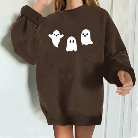 

jsaierl Womens Sweatshirt Loose Fit Long Sleeve Pullover Halloween Sweatshirt Crewneck Cute Tops for Women Comfy Tunic Halloween Top for Women