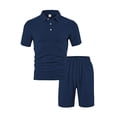thumbnail image 2 of BXINGOHAI Men's Short Sets Outfits 2 Piece Summer Tracksuit Short Sleeve Shirt and Shorts Set Casual Sport Suit Navy,S, 2 of 4