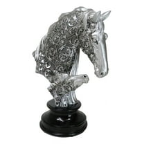 Silver Equine Mother Horse And Foal With Tooled Floral Vines Filigree Figurine