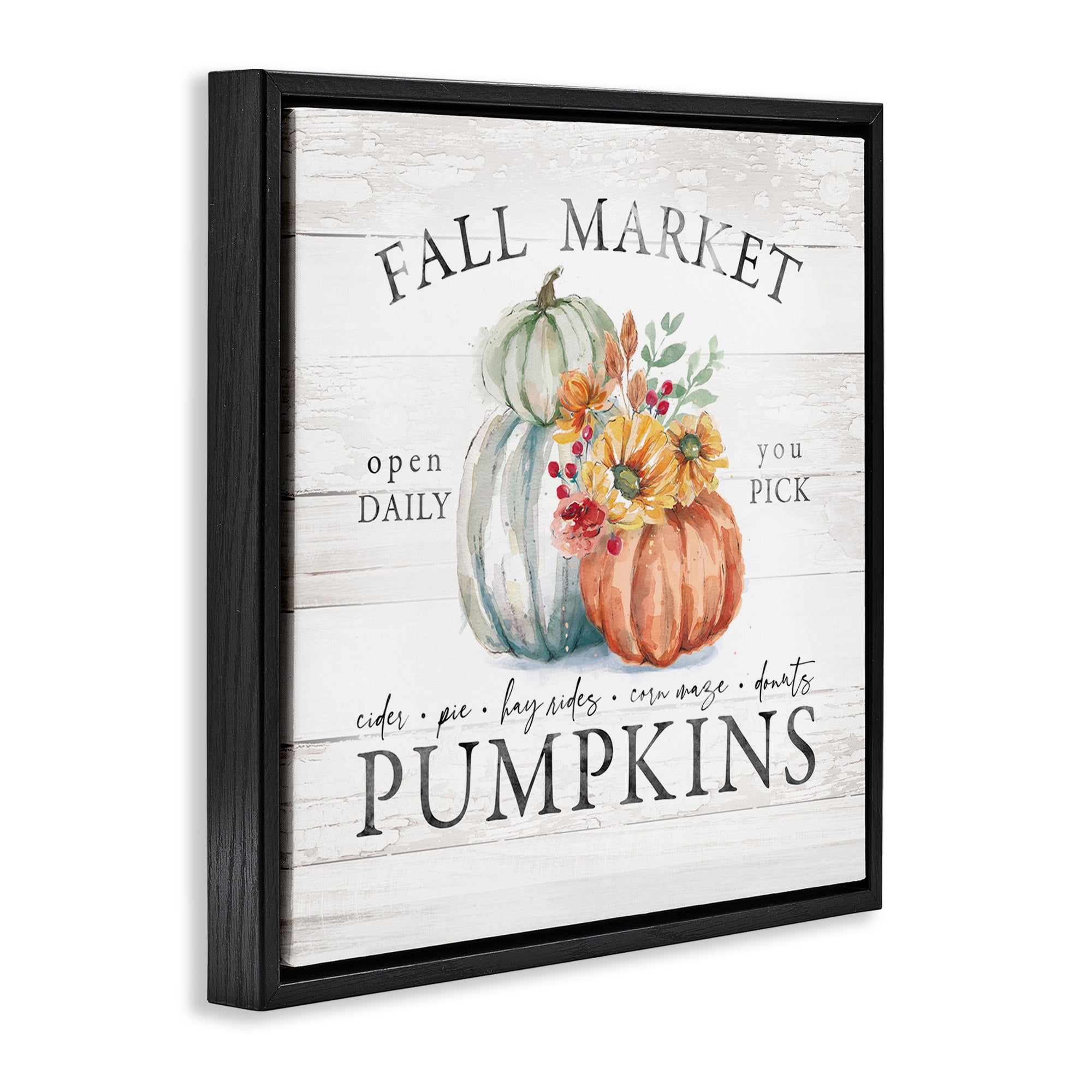 Stupell Industries Fall Country Market Pumpkins Botanical & Floral Painting Black Floater Framed Canvas Art Print Wall Art, 18 x 18