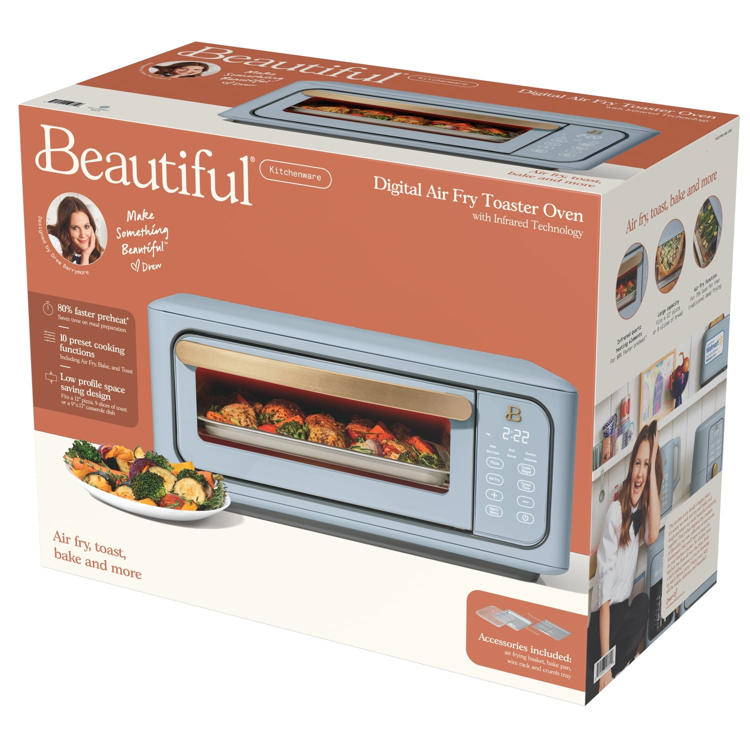 Beautiful 6 Slice Touchscreen Air Fryer Toaster Oven, Cornflower Blue by  Drew Barrymore - AliExpress
