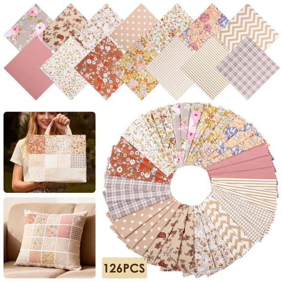 126 Pcs Quilting Cotton Fabric Squares 5x5 Inch Precut Printed Charm Pack for Quilting Soft Quilting Fabric Floral Patchwork for DIY Sewing Crafts