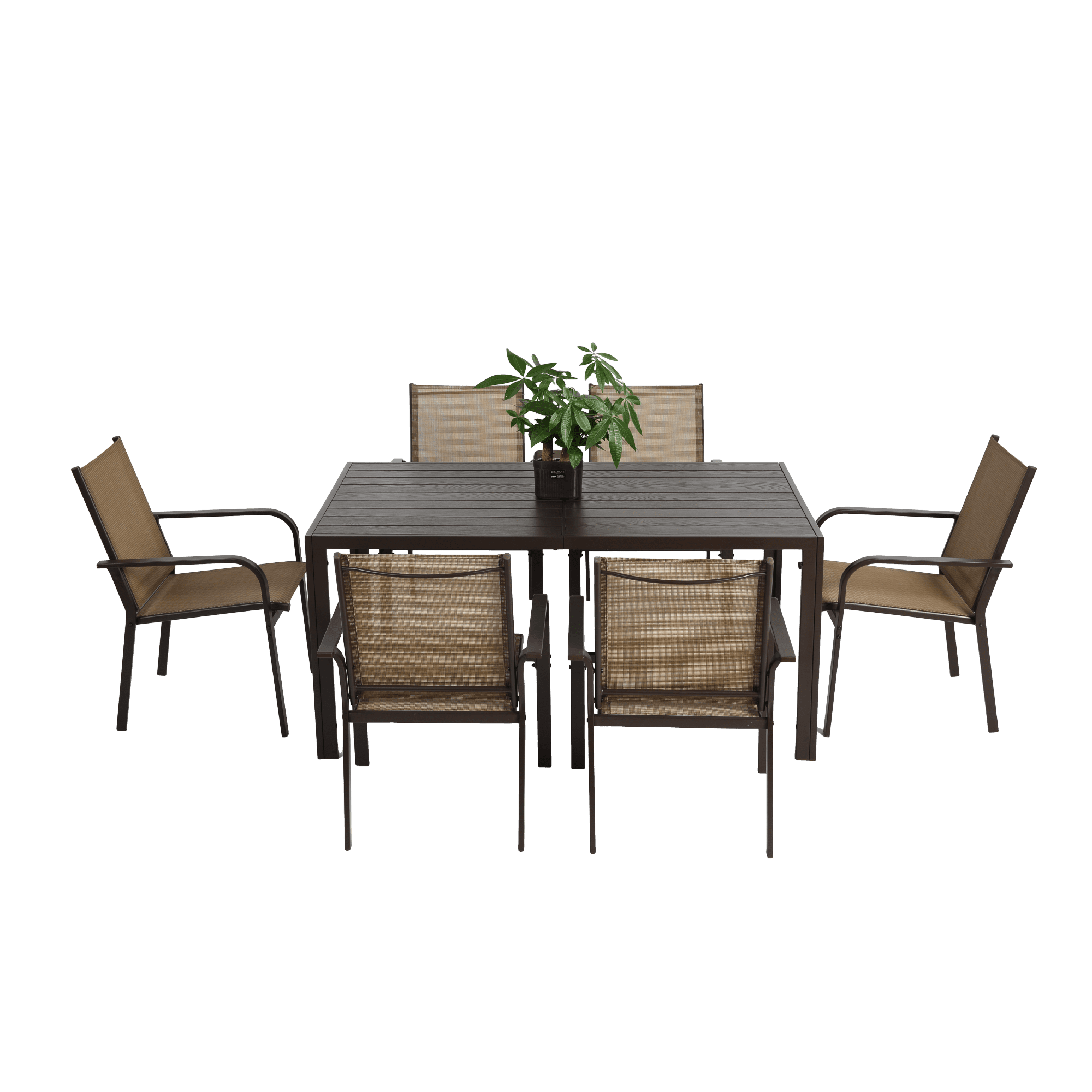Leumius 7 Pieces Outdoor Patio Dining Set,Patio Dining Table Set for 6 Persons, Garden Textilene Dining Furniture Set with 6 Stackable Chairs,Patio Conversation Set for Garden Backyard Deck,Brown
