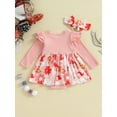 thumbnail image 4 of CIYCuIT Baby Girl Christmas Romper Dress Long Sleeve Flower/Santa Claus Print Skirt Hem Patchwork Jumpsuit with Headband 0-18M Newborn Infant Outfits, 4 of 8