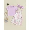 thumbnail image 3 of Suealasg 3Pcs Toddler Baby Girls Clothes Set Short Sleeve T-shirt +Flower Print Suspender Shorts and Headband 6M 12M 18M 24M 3T Infant Girls Summer Outfit, 3 of 8