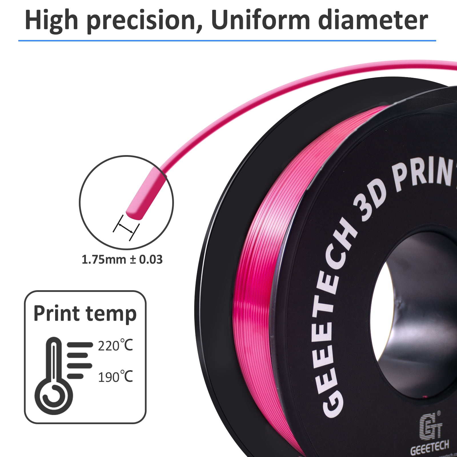 GEEETECH 3D Printer silk magenta PLA Filament 1.75mm 1kg Spool (2.2lbs),Dimensional Accuracy +/- 0.03mm