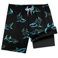thumbnail image 4 of Boys Swim Trunks Boys Shark Print Swim Trunks with Pockets and Mesh Liner Drawstring Elastic Waist Cool Quick Dry Beach Shorts Kids Black 5 Years-6 Years, 4 of 4