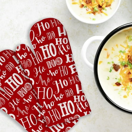 

Ashton Set of Two Fade Resistant Ho Ho Ho Oven Mitts. One Size Fits Most. Printed in the USA
