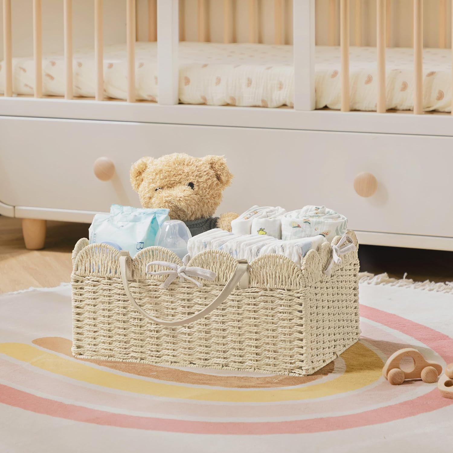 HBlife Baby Diaper Caddy Organizer, Paper Rope Nursery Storage Bin Baskets, Baby Shower Gifts,Beige