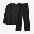 thumbnail image 4 of Dagugfen 2 PC Pajama Sets for Men Long Sleeve Button down Loose Fitted Shirts Elastic Waist Full Length Pants Breathable Comfy Loungeweawr Sets(XXL,Black), 4 of 5