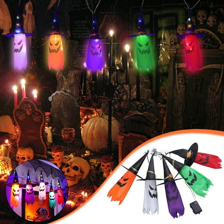 

Tarmeek Fall Decor LED Witch Hat Halloween Ghost String Lights DIY Pendant Horror Lamp Maple Pumpkin Halloween Autumn Deocrations for Garden