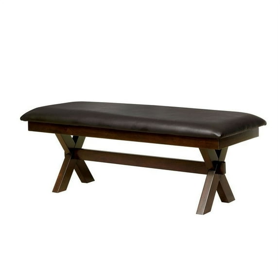 Furniture of America Egretta Faux Leather Padded Dining Bench in Dark Cherry