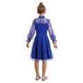 thumbnail image 2 of inlzdz Robe en Maille Contrastée à Pois à Manches Longues Bouffantes pour Filles, Décontractée, Ligne A Évasée, Patineuse, Robe de Fête, Bleu 150, 2 of 7