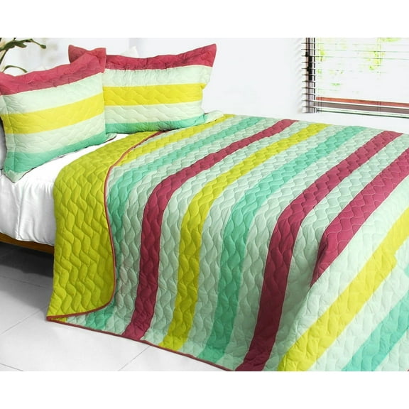 G&J Edge Sense 3PCs Striped Pattern Quilt Set Full/Queen Size Yellow Color
