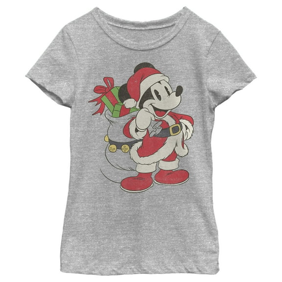 Girl's Mickey & Friends Mickey Mouse Is Santa Graphic Tee Athletic Heather Small