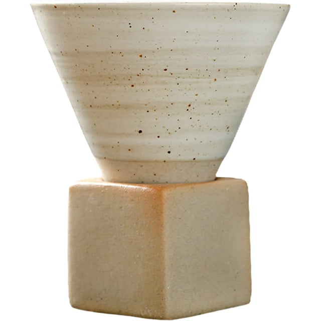 HUGFEGWE Coarse Pottery Coffee Mug with Base, 200ml/6.7oz Creative Triangular Cone Shape Porcelain Mug, Personalized Small Water Espresso Cups Novelty Stoneware Funnel Coffee Tea Cup Set CA919-155150